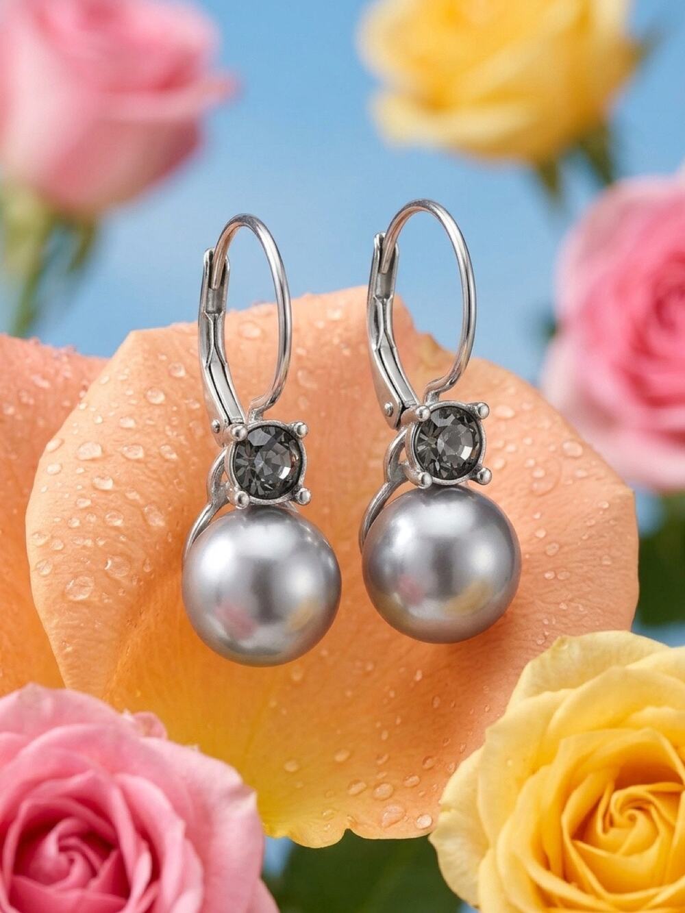 Faux Pearl Earring Set of 3 Gray & White Studs and Dangles
